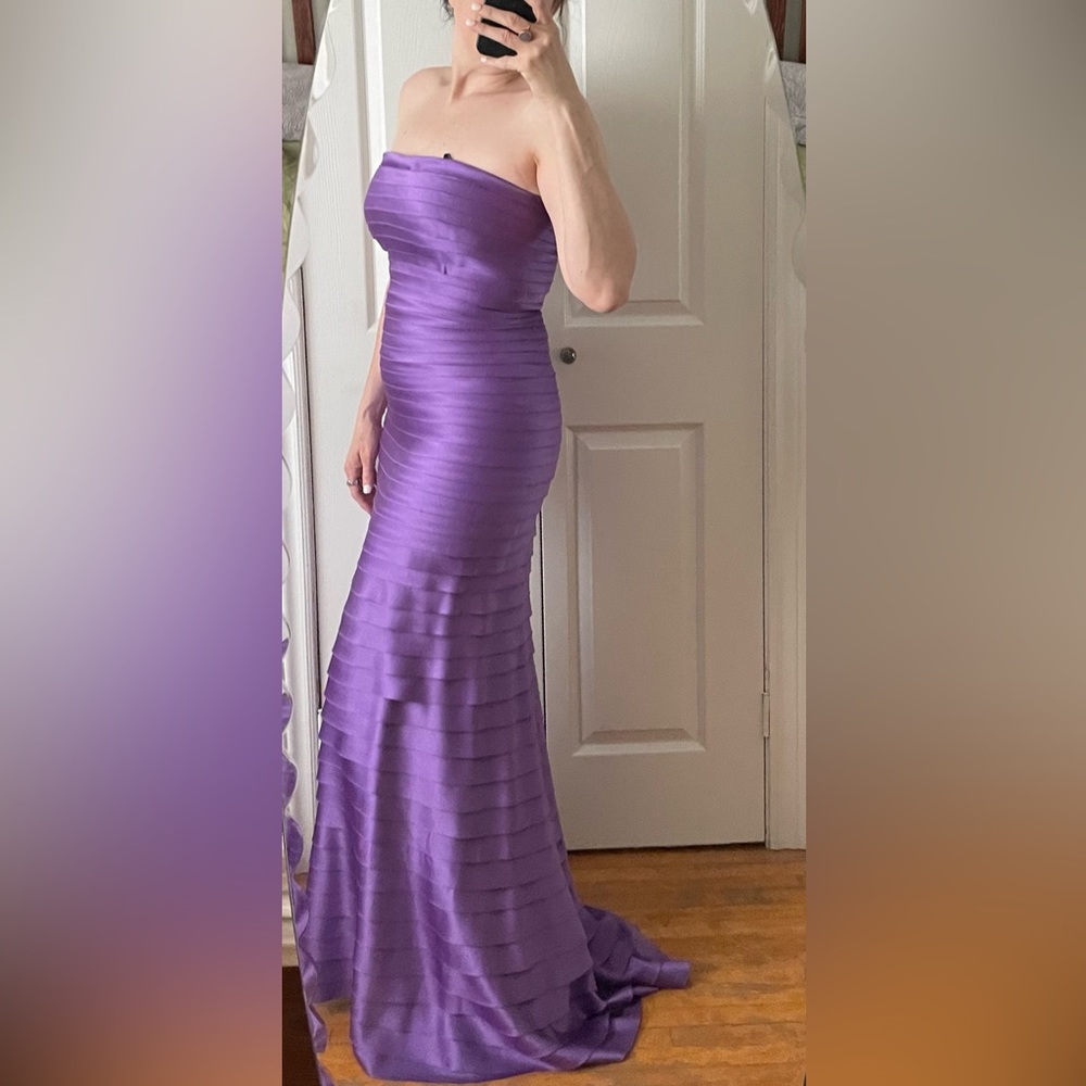 Tadashi Evening gown, strapless with puddle train.